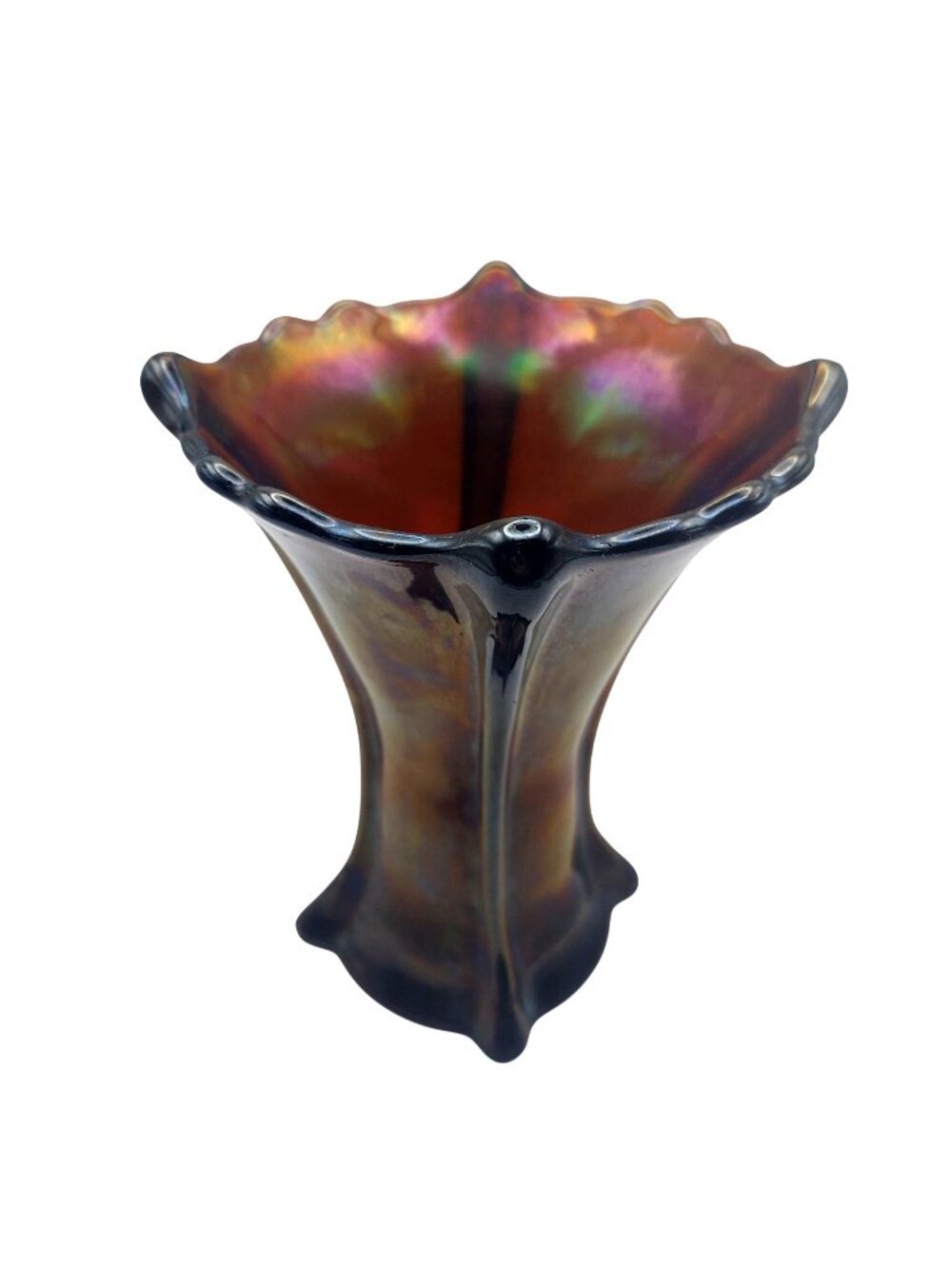 Northwood Carnival Glass Squat Vase Four Pillars 6" Amethyst Antique 1910 RARE